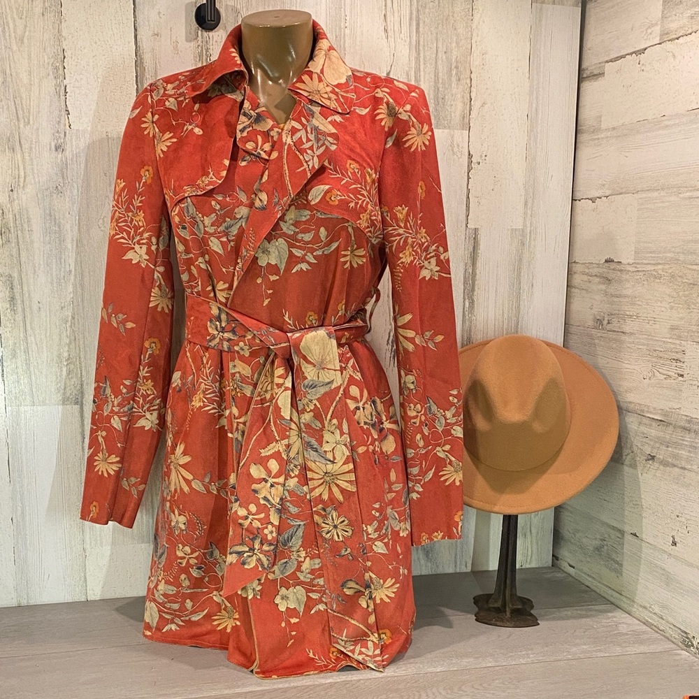 Floral Orange Trench Coat